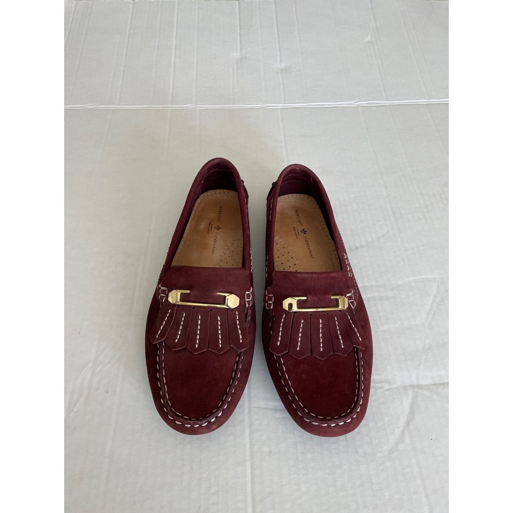 Mercanti Fiorentini Driving Loafers Burgundy Suede Kiltie Fringe Size 7.5B